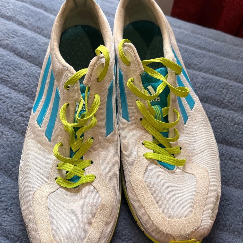 adidas White and Blue Athletic Shoes with Breathable Mesh